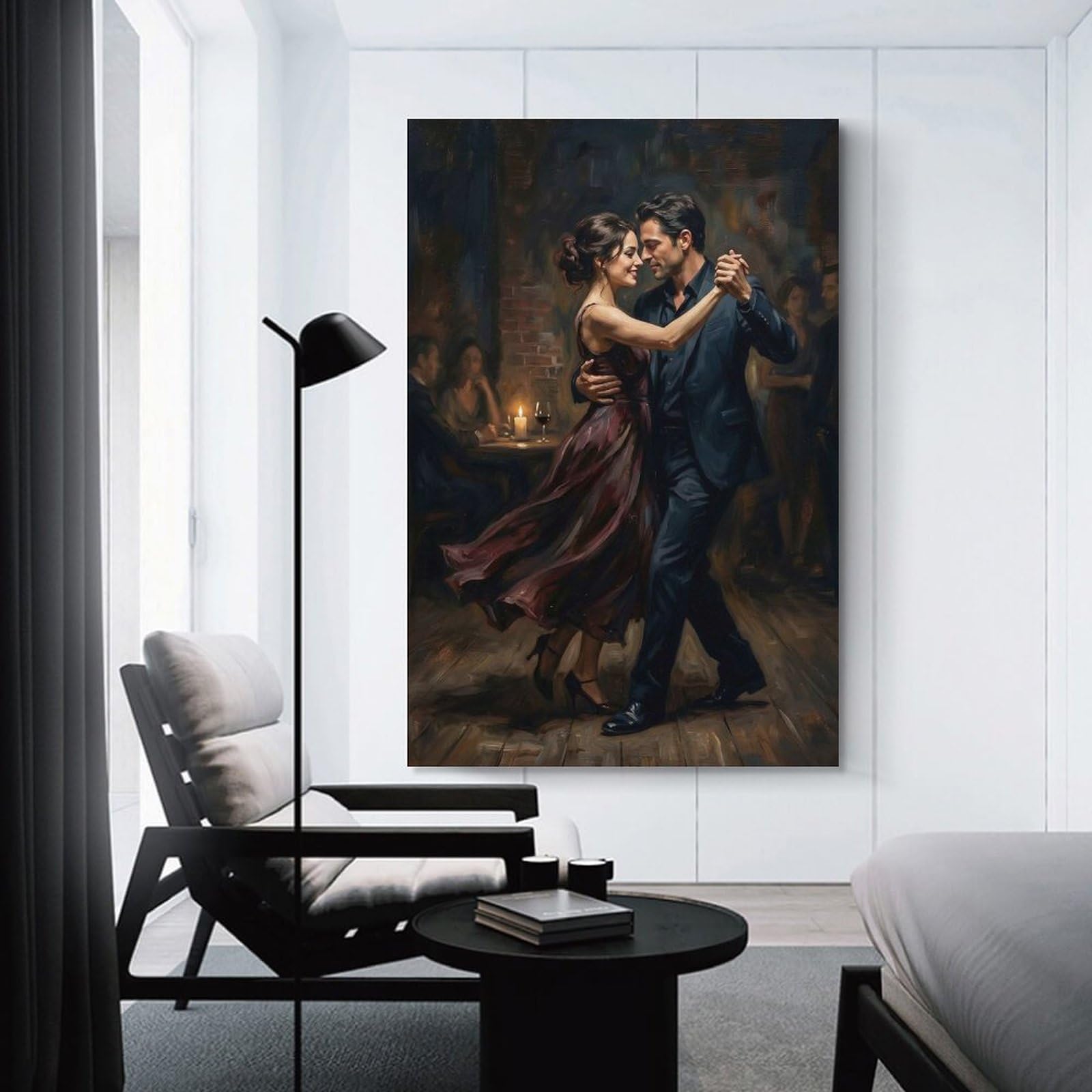 Junmoney Unframe-Style-1 Couple Dancing Tango In A Dimly Lit Room Canvas Wall Decor, 24X36inch(60X90cm), For Wall Displays, Bedrooms Or Room Updates, Wall Decor Suited To Curated Displays