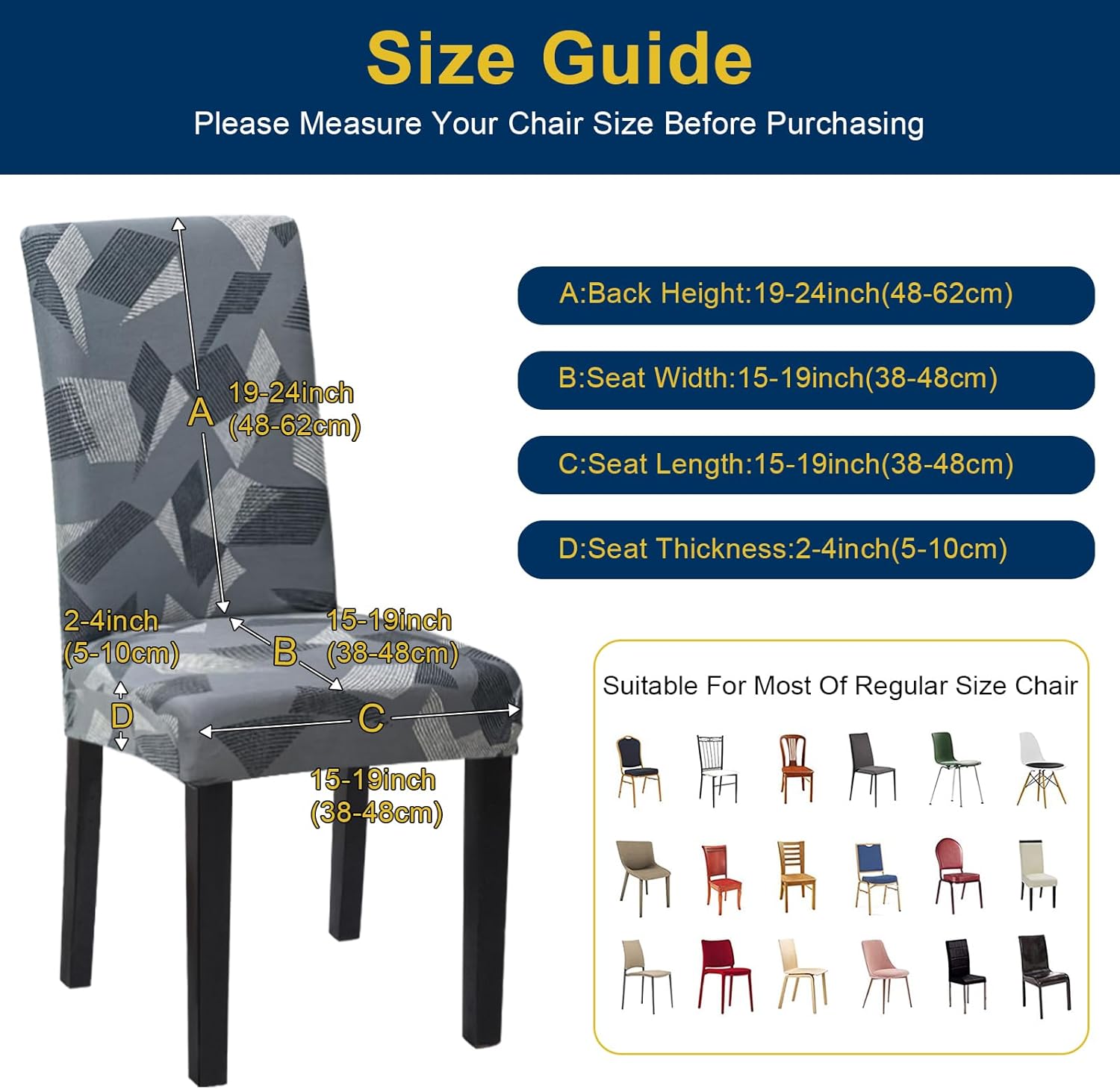 Chair Covers, Stretch Kitchen Dining Room Chair Covers Set of 6, Removable Washable Dining Chair Slipcovers for Home, Hotel, Banquet