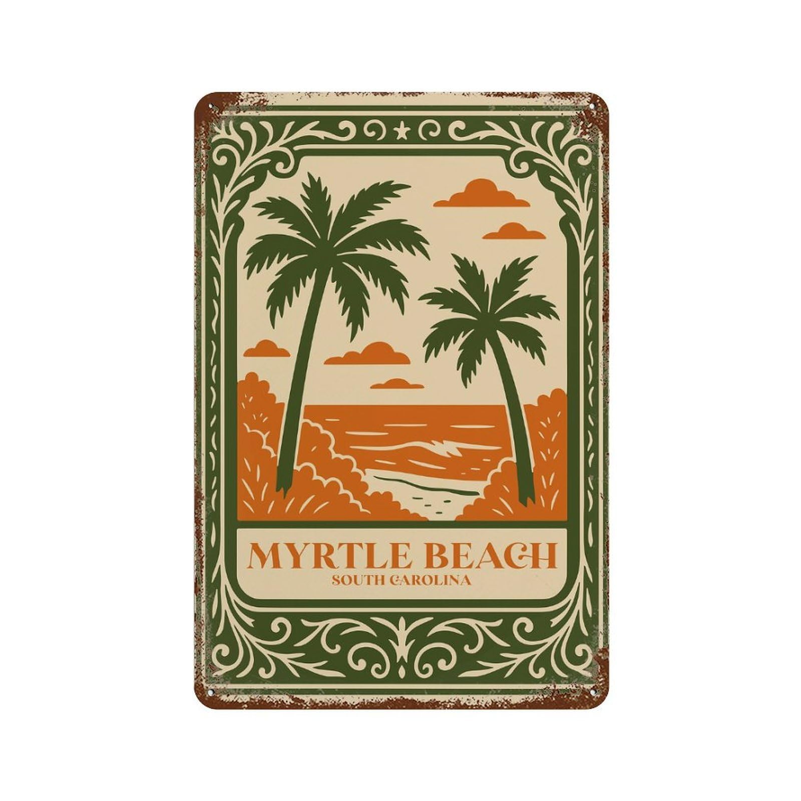 Myrtle Beach South Carolina Travel Poster Aged Metal Wall Plaque 11.8"x7.9", Ideal for Garage, Bar And Workshop Decor
