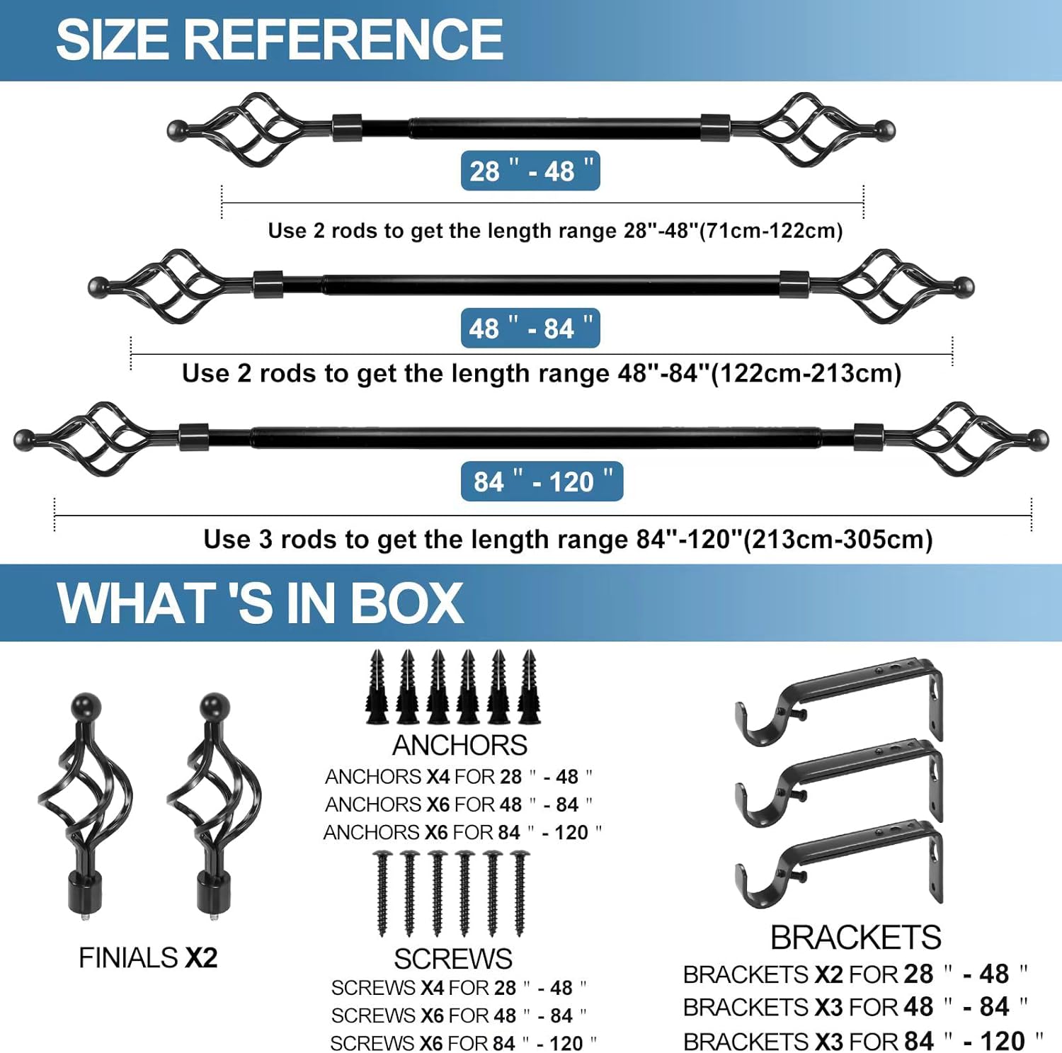 Urbanest Classic Forged Iron Birdcage Window Drapery Rod Set (Black, 48"-84")