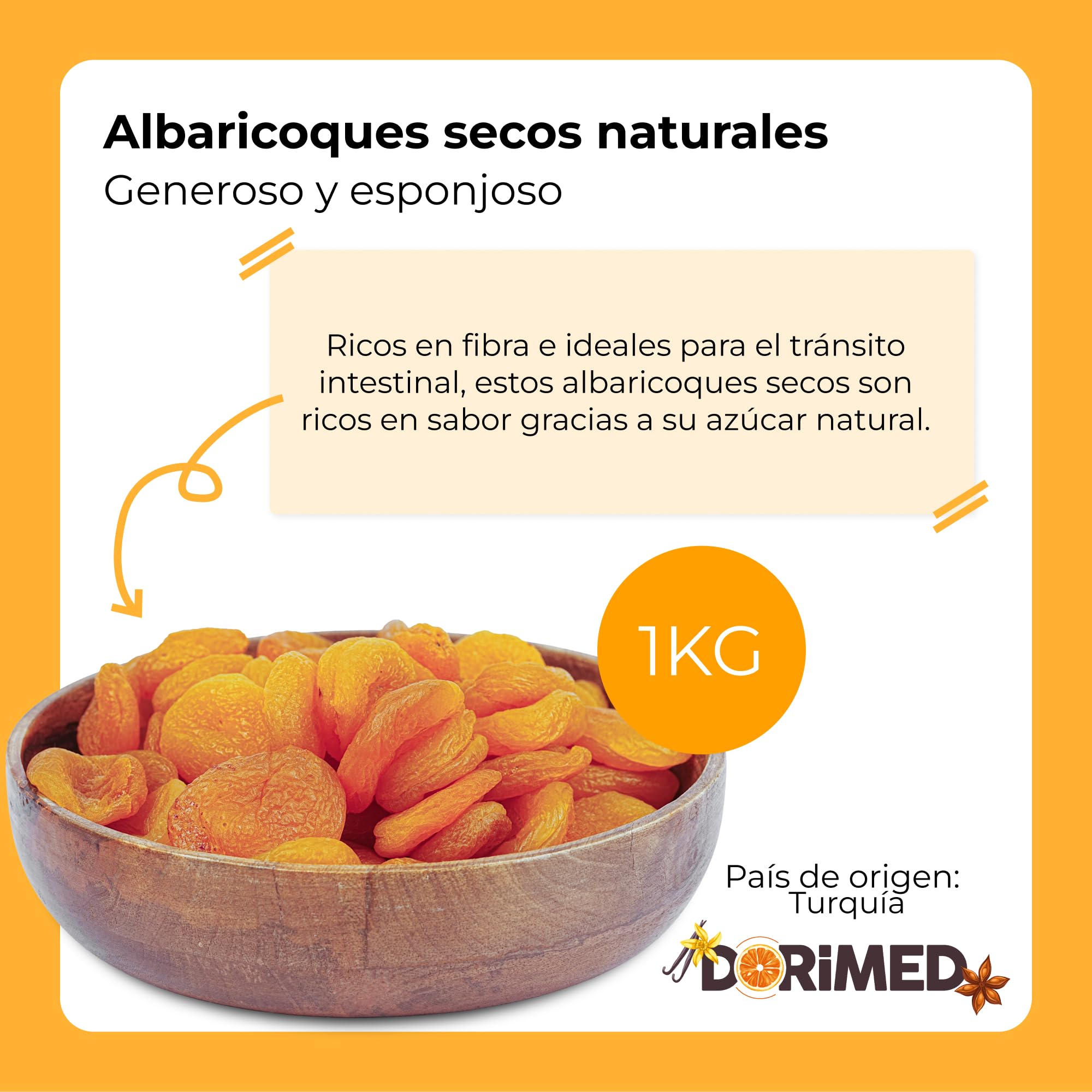 Albaricoques Secos | 1Kg Orejones de Albaricoques | Desecados y Nutritivos | Fruto Saludable de Gran Calibre | Sin Azúcar | Alto en Fibra | Sin Gluten | Vegano y Vegetariano | Dorimed