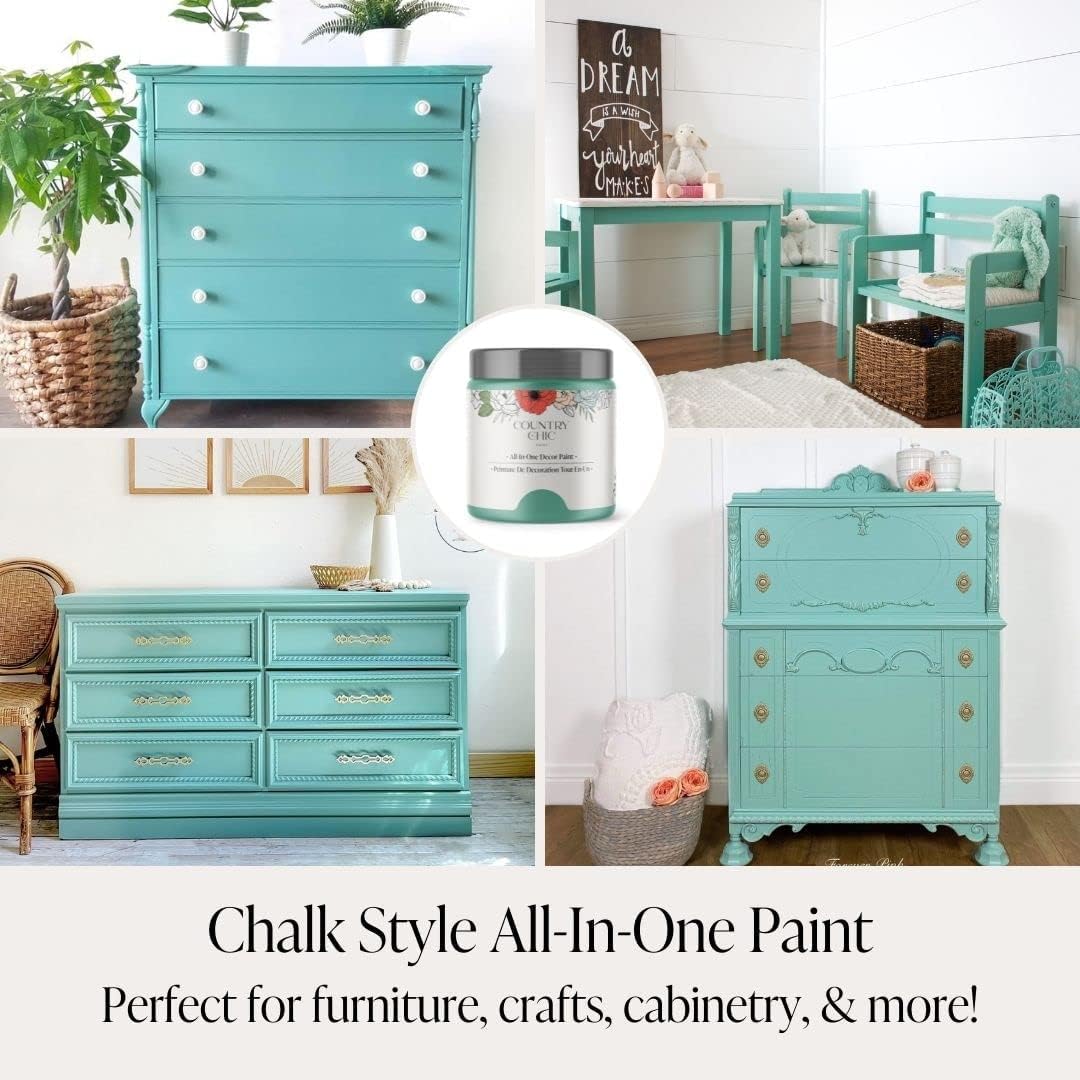 Chalk Style Paint + Clear Coat Bundle - for Furniture, Home Decor, Crafts (Color: Bliss [pint - 16 oz] - Teal)