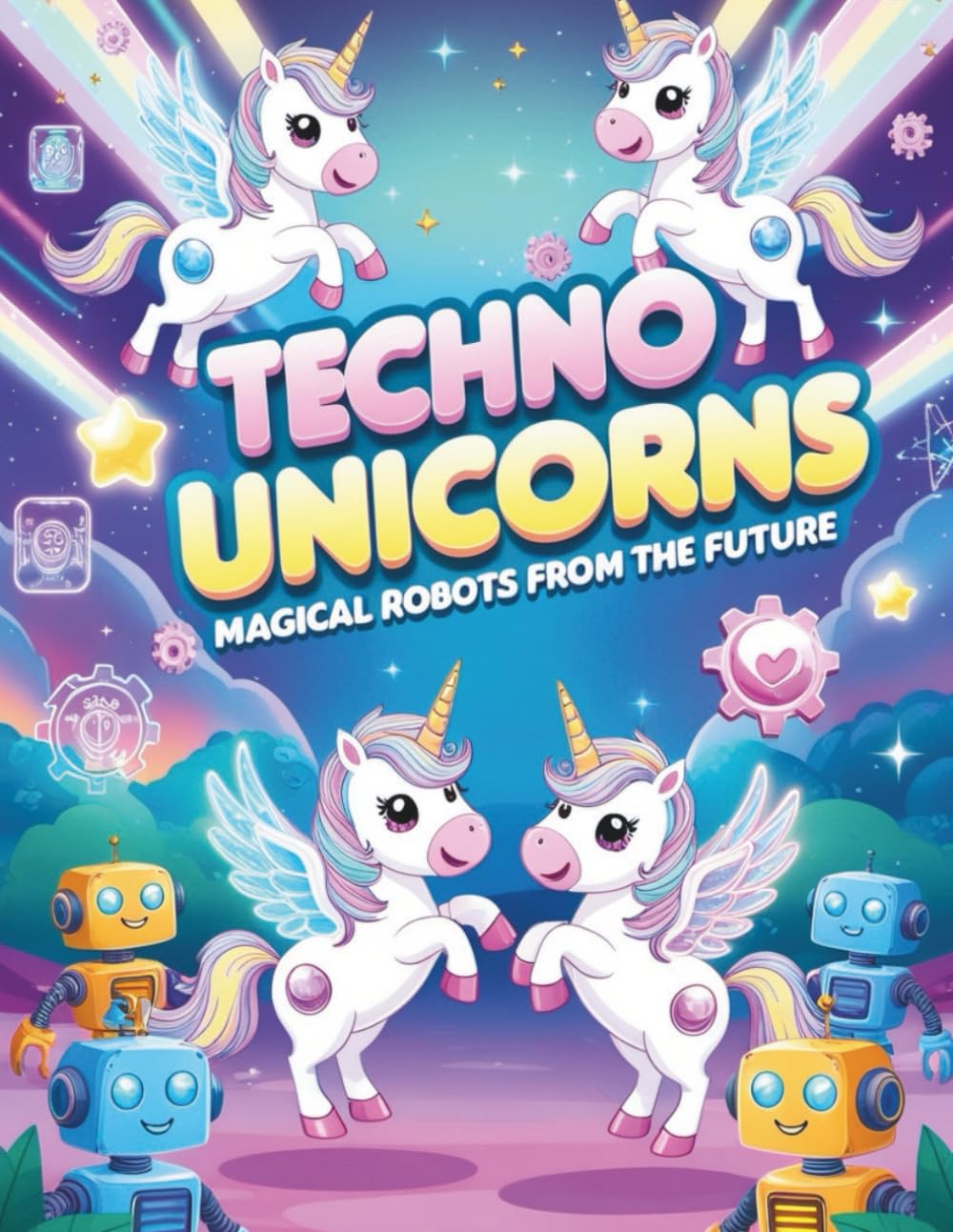 Techno Unicorns: Magical Robots from the Future: 48 Futuristic Coloring Pages of Cute Unicorns, Friendly Robots, and Neon Magic!