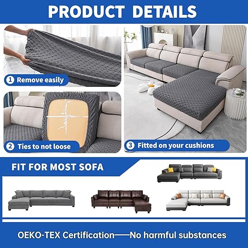 Miniatura 5 de YEMYHOM Fundas de cojín individuales elásticas para asiento de sofá, funda de cojín suave de repuesto grande a cuadros, protector de muebles con