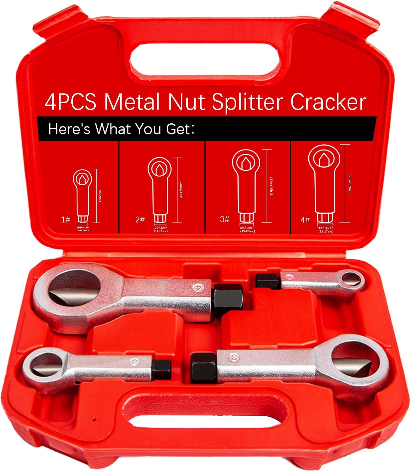 4PC Heavy Duty Metal Nut Splitter Kit | 1500ft-lbs Torque for Seized Rust Nuts | Auto Undercarriage & Marine Rigging | Hand-Safe Bolt Buster w/Triple Anti-Slip Jaws 9-12mm, 12-16mm, 16-22mm, 22-27mm