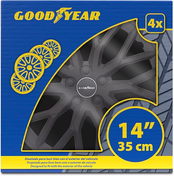 Goodyear Enjoliveurs 14'' pouces Cap De Roue Jeu Enjoliveur Auto noir GOD9080 - 5