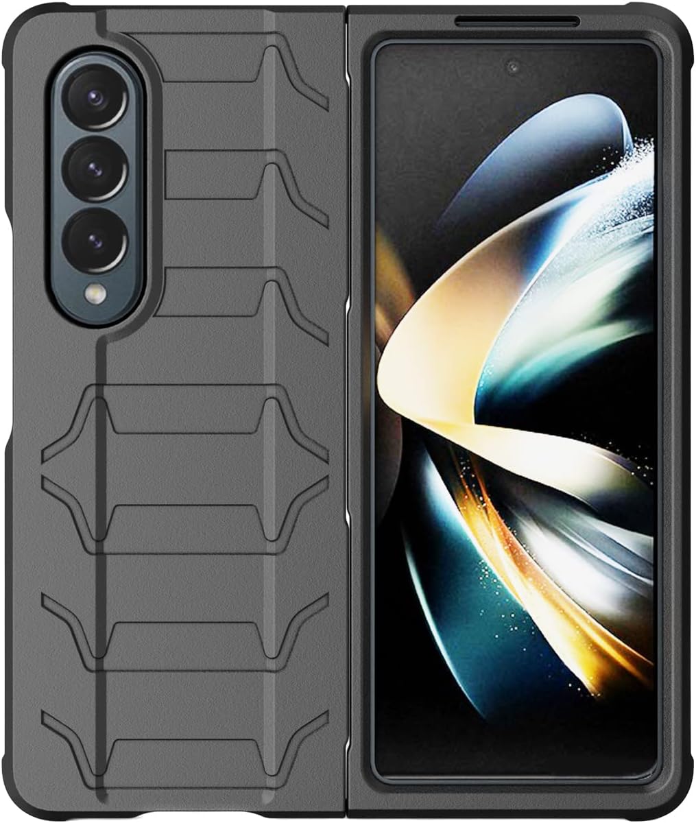 Nakedcellphone Case with Clip and S Pen Slot for Galaxy Z Fold 4 5G, Tactical Cover and Custom Belt Hip Holster Holder View Stand Combo for Samsung Z Fold4 Phone (SM-F936U, 2022) - Matte Black