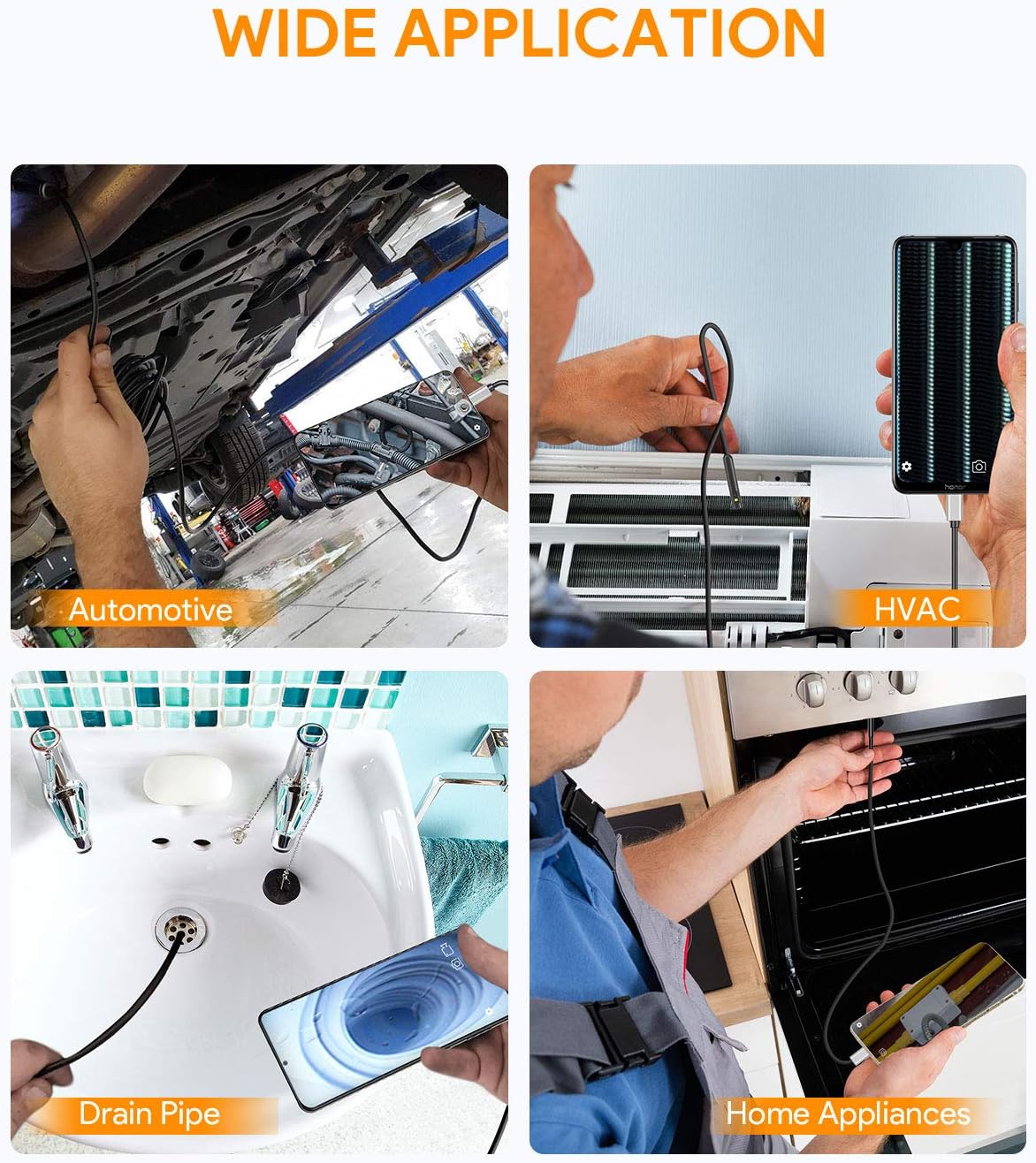 USB Endoscope-Dual Lens, Teslong Inspection Camera, 8mm Probe with IP67 Waterproof Flexible Cable, Scope Camera with 7 LEDs, Micro USB & Type-C Connector Compatible with OTG Android Windows MacBook