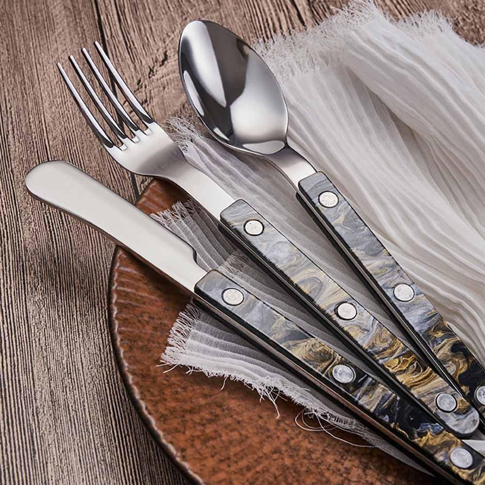 Silverware Set for 4 Premium 18/8 Stainless Steel Black Flatware Sets Utensil Mirror Polished 24 Piece Cutlery Artistic Flowing and Colorful Starlight Handle Great for Family Gatherings Daily Use