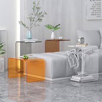 Sofa Table Side Table Small Coffee Table Acrylic Table Minimalist Sidetable End Table Transparent C Shape Modern Bedside Table House Table For The Living Room Side Tables (Style 1.30 x 30 x 55 cm)
