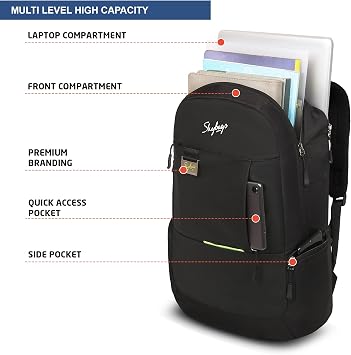 Skybags Unisex Black Micro Dobby & Tpe Facric Face Adjustable Strap 25L Backpacks