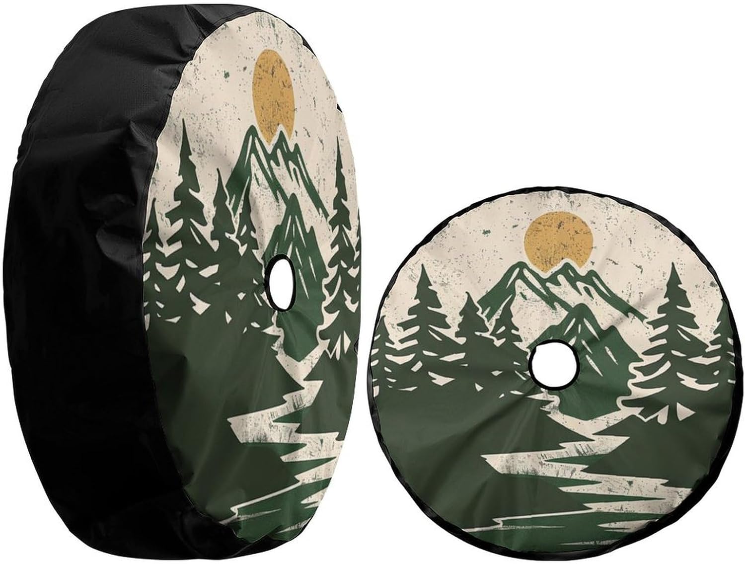 Vintage Mountain Spare Tire Cover with Backup Camera Hole Wheel Tire Cover Fit Trailer, RV, SUV and Many Vehicle 17inch