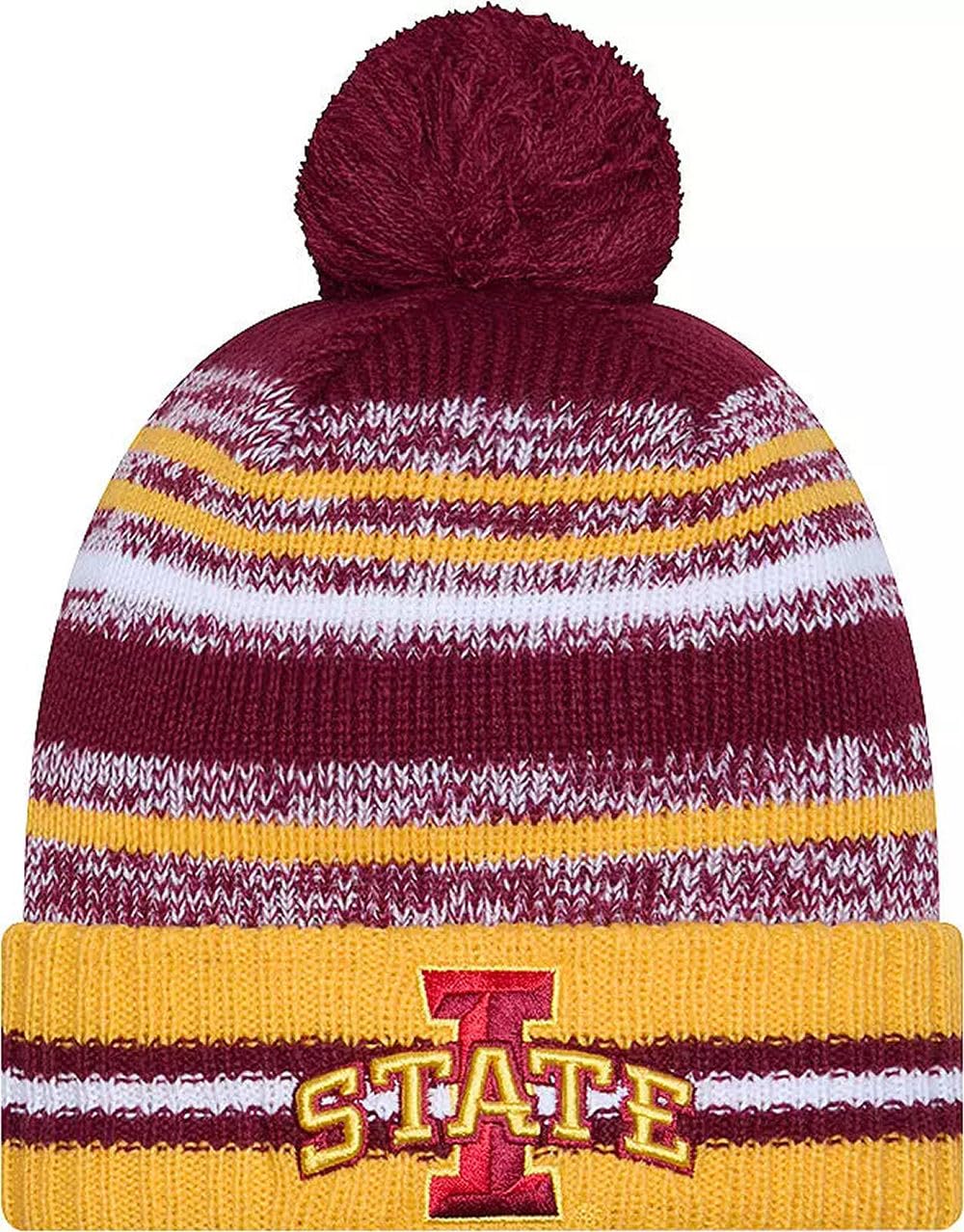 New Era Iowa State Cyclones Onfield Sport Gold Striped Cuffed College Knit Beanie Hat Pom - NCAA Cheer Cuff Knit Cap