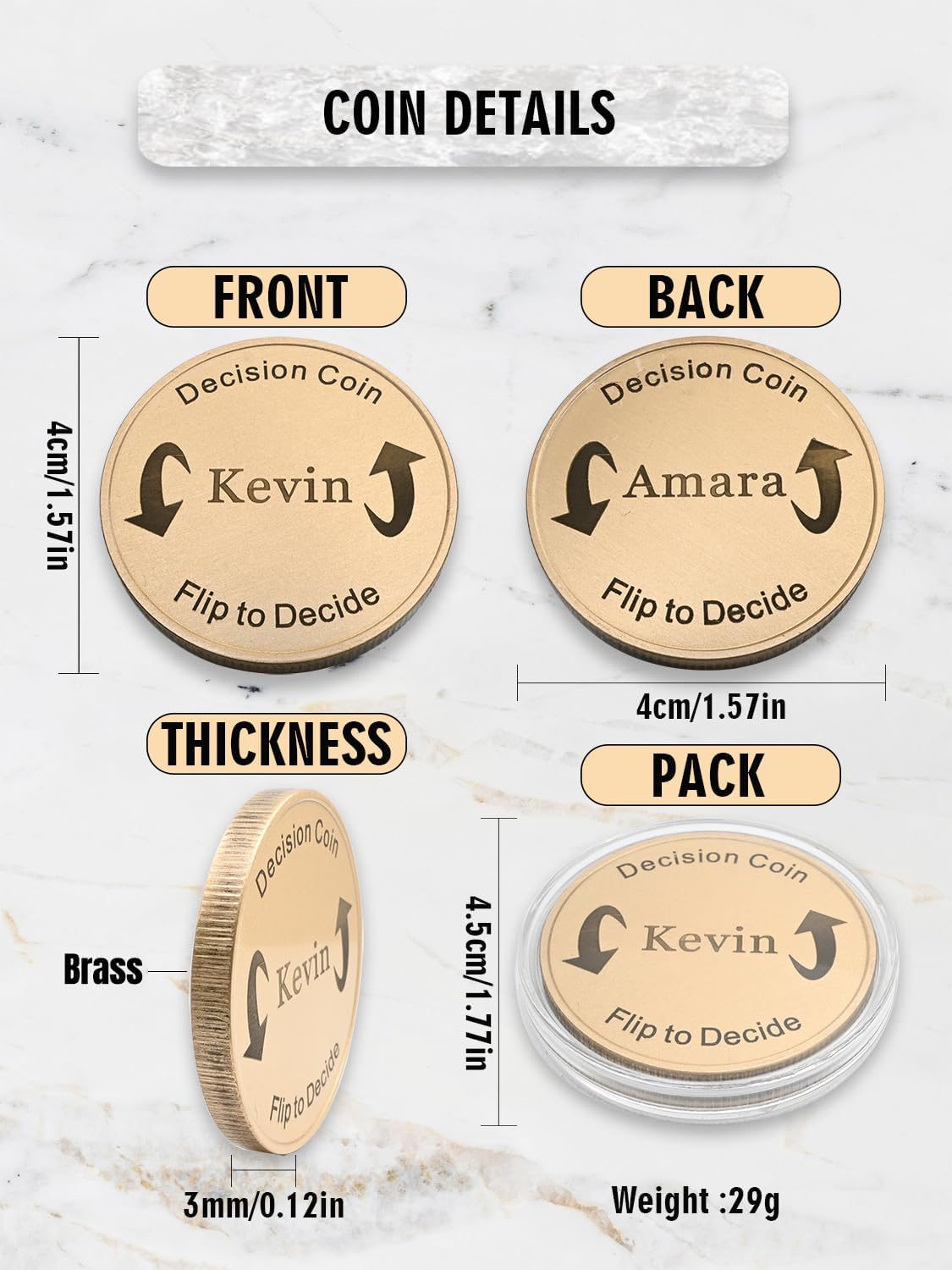 Personalization Brass Decision Coin for New Parents Custom Double-Sided Yes No Challenge Pocket Coins Customized Funny Gifts for Women Men Couples