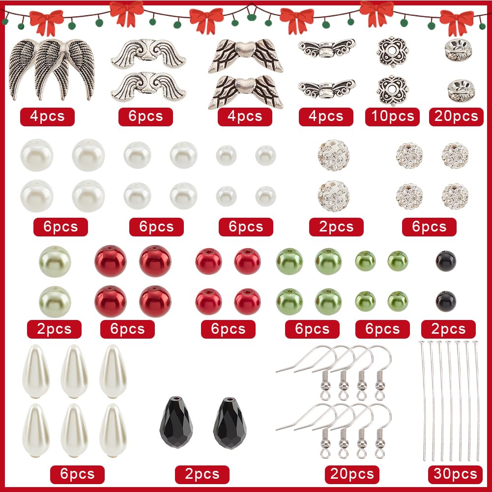 Kit DIY Boucles D'oreilles De Noël - Perles Ange, Bonhomme De Neige, Strass Rouge/vert - 10 Paires à Créer