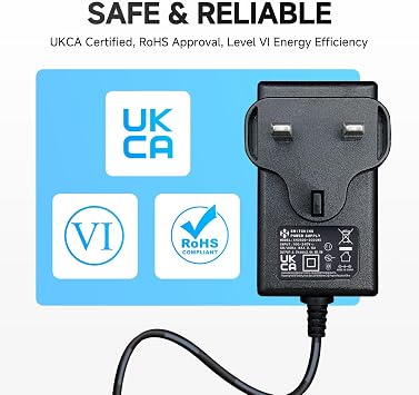 5V 2A 1.8M Power Supply Adapter with 8 Tips, DC 10W 2000mA 1500mA 1000mA 500mA Replacement Power Cord for Baby Monitor/Router/Speaker/TV Box/Graco Swing/Webcam/Tablet/USB Hub and More, UKCA Certified