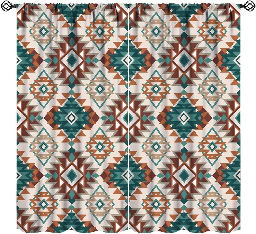 Tribal Aztec Curtains, Boho Bull Skull Native Tribal Pattern Room Darkening Rod Pocket Window Treatments for Bedroom Living Room Decor 52x84in