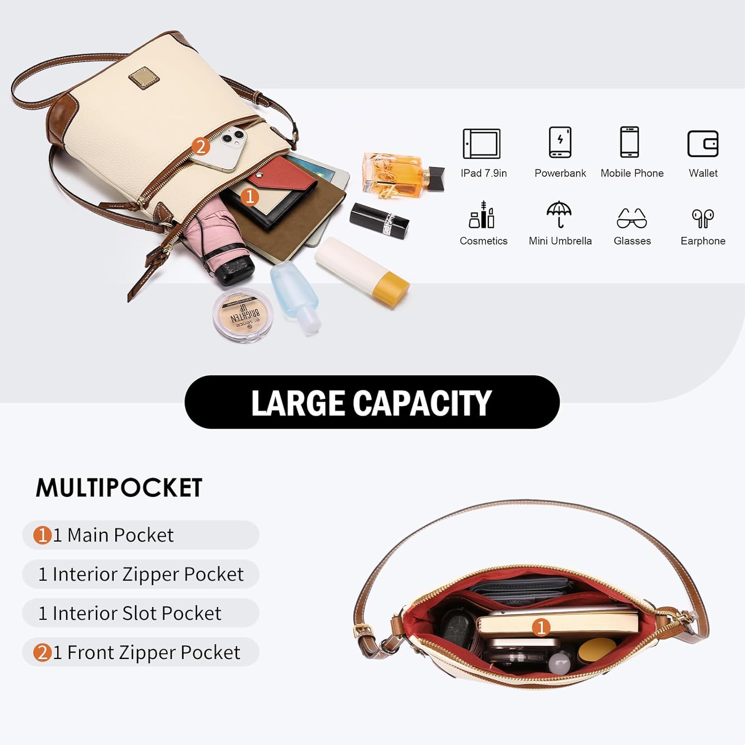 GAEKEAO Crossbody Bags for Women Multi Zipper Pockets Shoulder Handbags Lightweight Medium Travel Purse - Image 3