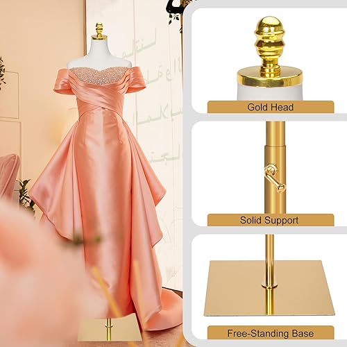 Miniatura 6 de Vestido de maniquí femenino con forma de torso, cuerpo de maniquíes de torso ajustable con base de metal, maniquí de ropa dorado para coser, tienda
