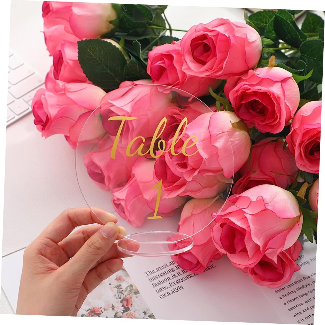 OUNONA 25sets Acrylic Place Cards Base Round Blank Table Numbers for Weddings Events and Parties and Reusable Acrylic Seating Cards Easy to Stand