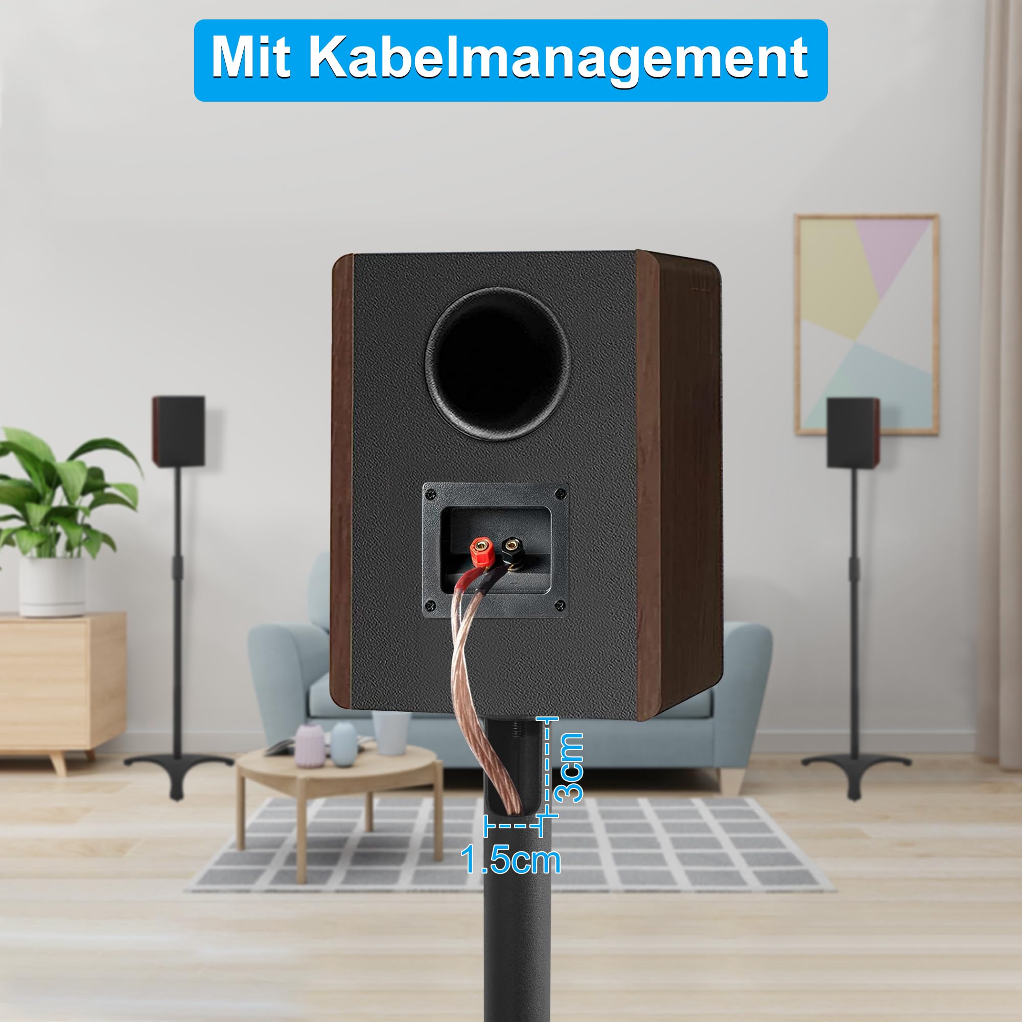 OUUTMEE Juego de 2 soportes para altavoces, altura regulable de 86 a 127 cm, con gestión de cables, soporte para altavoz, capacidad de carga de 3,6 kg cada uno, juego de 2 altavoces pequeños