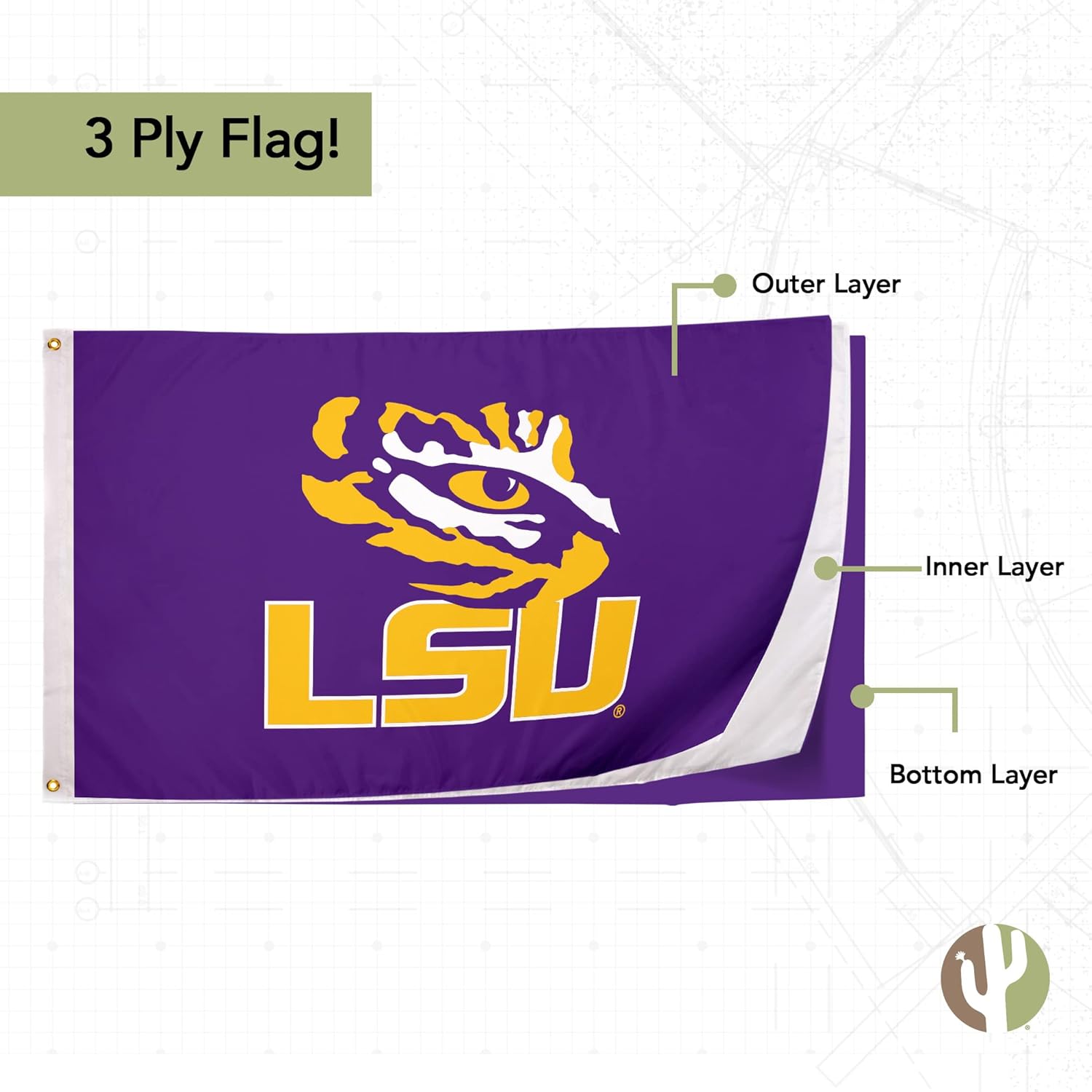 Desert Cactus LSU Flag Double Sided Tigers Geaux Louisiana State University Banners 100% Polyester Indoor Outdoor 3x5 feet Flags (Double Sided - Flag 3) - Image 4