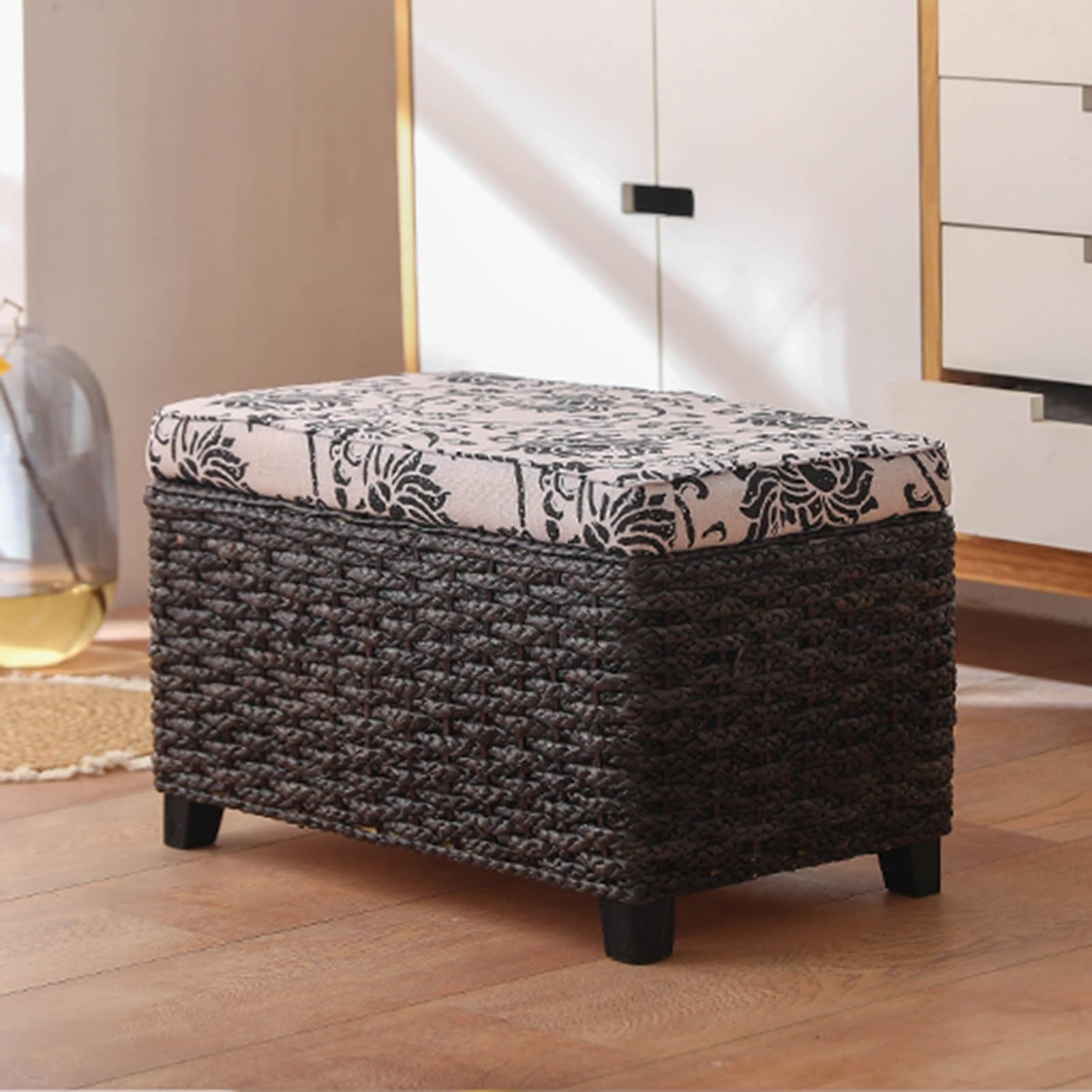 Étagère à chaussures en bois noir avec banc rembourré de 40x40 cm