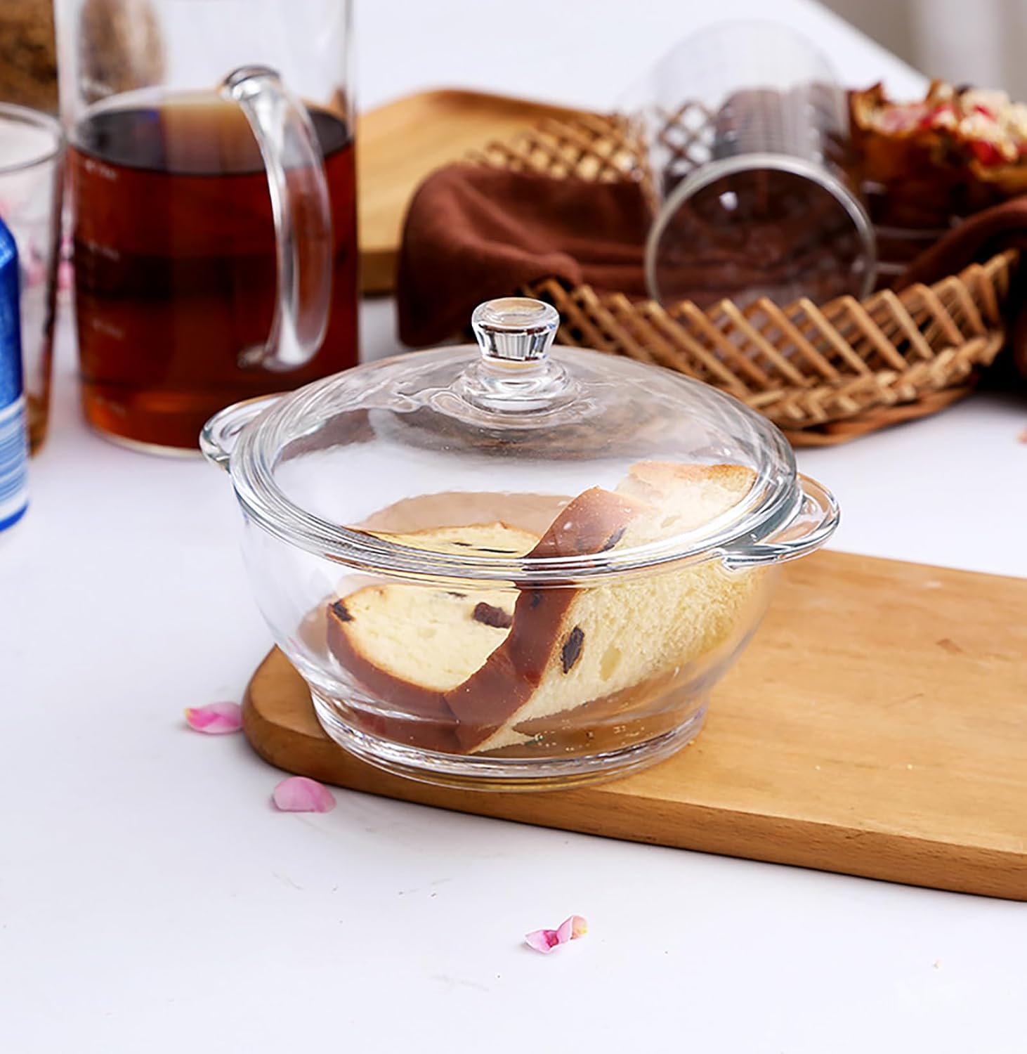 Glass Cooking Pot, Glass Soup Pot Large Capacity Amber Steamer Microwave Heat-Resistant Multifunctional Glass Crystal Household Transparent for Soup, Pasta,& Baby Food,1500ML