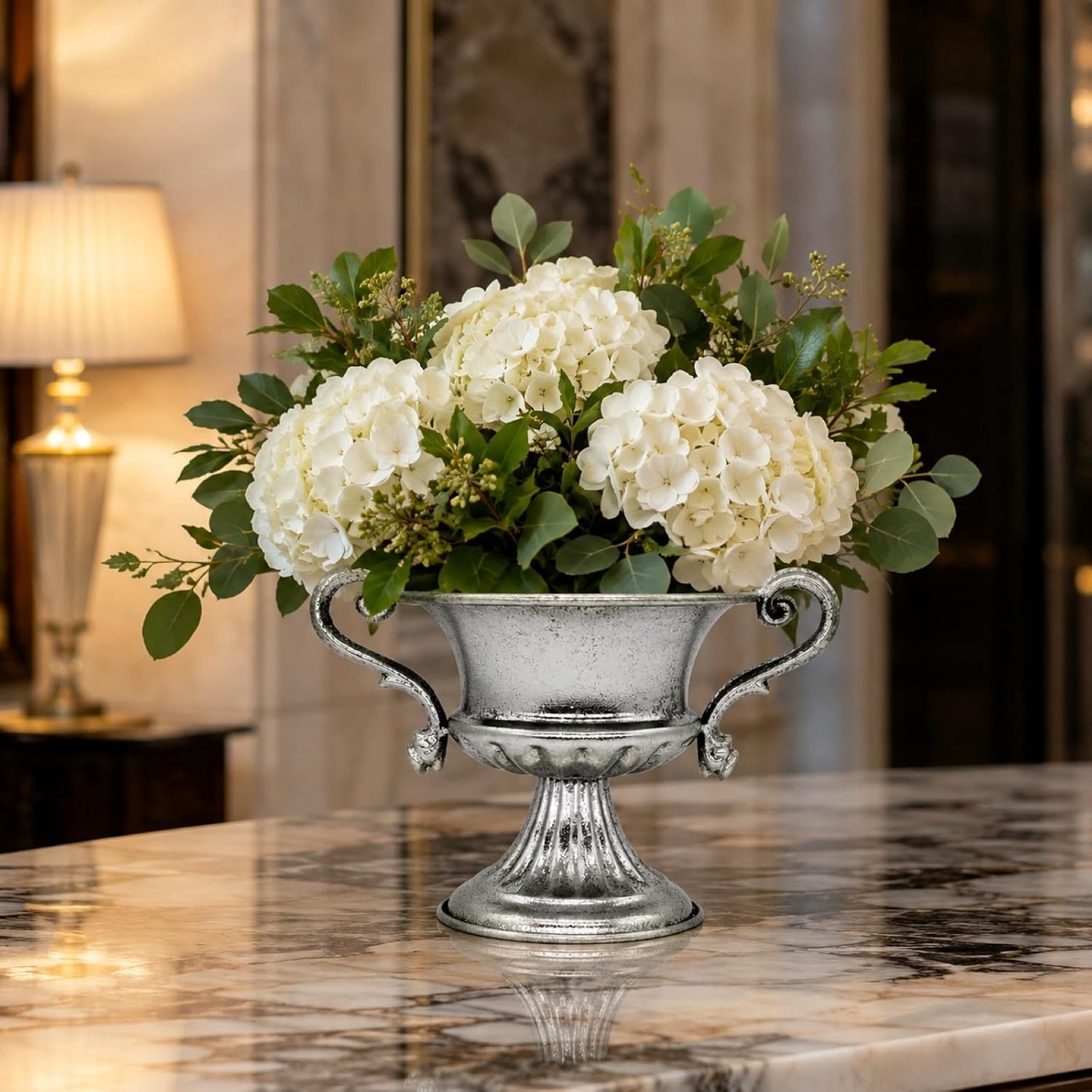LOGOFUN Vintage Metal Urn Vase Wedding Centerpiece Home Decor - Silver