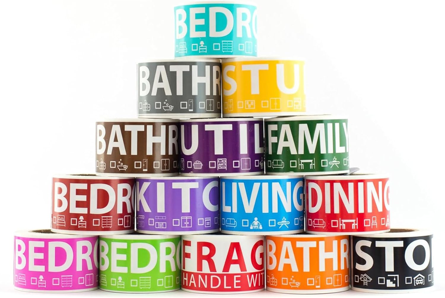750 Moving Labels for 4 Bedroom Home — Color-Coded Room Stickers & Fragile Labels for Boxes, Supplies, Wardrobe Boxes, Apartment & House Moves