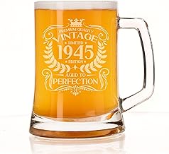 Always Looking Good 80th Birthday Gift for Men Vintage 1945 Aged to Perfection Engraved Beer Stein Glass Mug Present for 80 Year Old Etched Lager Half Litre Beer Stein Tanker Glasses