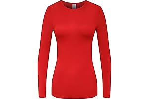 Women's Long Sleeve T-Shirt Comfy Underscrub Tee Basic Stretch Layer in Bold Red