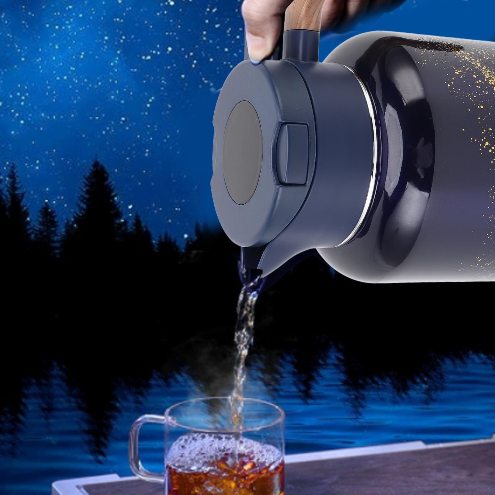 Jarra Térmica para Café, 1300ml Acero Inoxidable Ti Aleación Tetera Aislada con Pantalla Digital para Bebidas Frías y Calientes