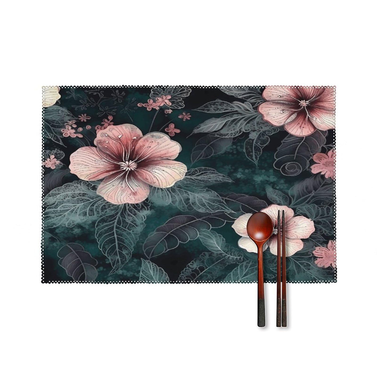 Fekiloot Style Green Leaves And Flowers Placemats Set Of 6,Table Mat