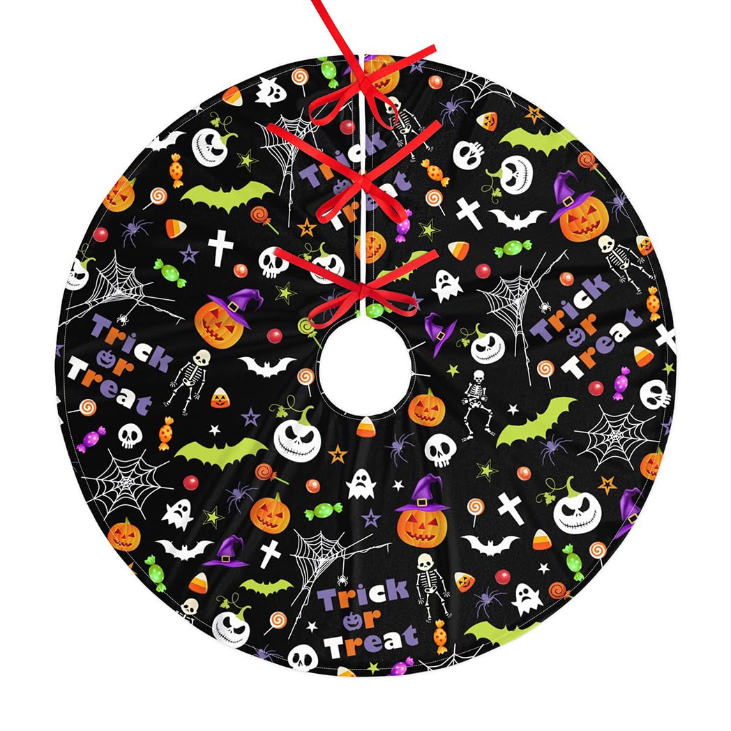 Halloween Tree Skirt Ghost Pumpkin Skull Tree Mat for Halloween Christmas Xmas Festive Party Yard Decoration Ornaments 36 Inches