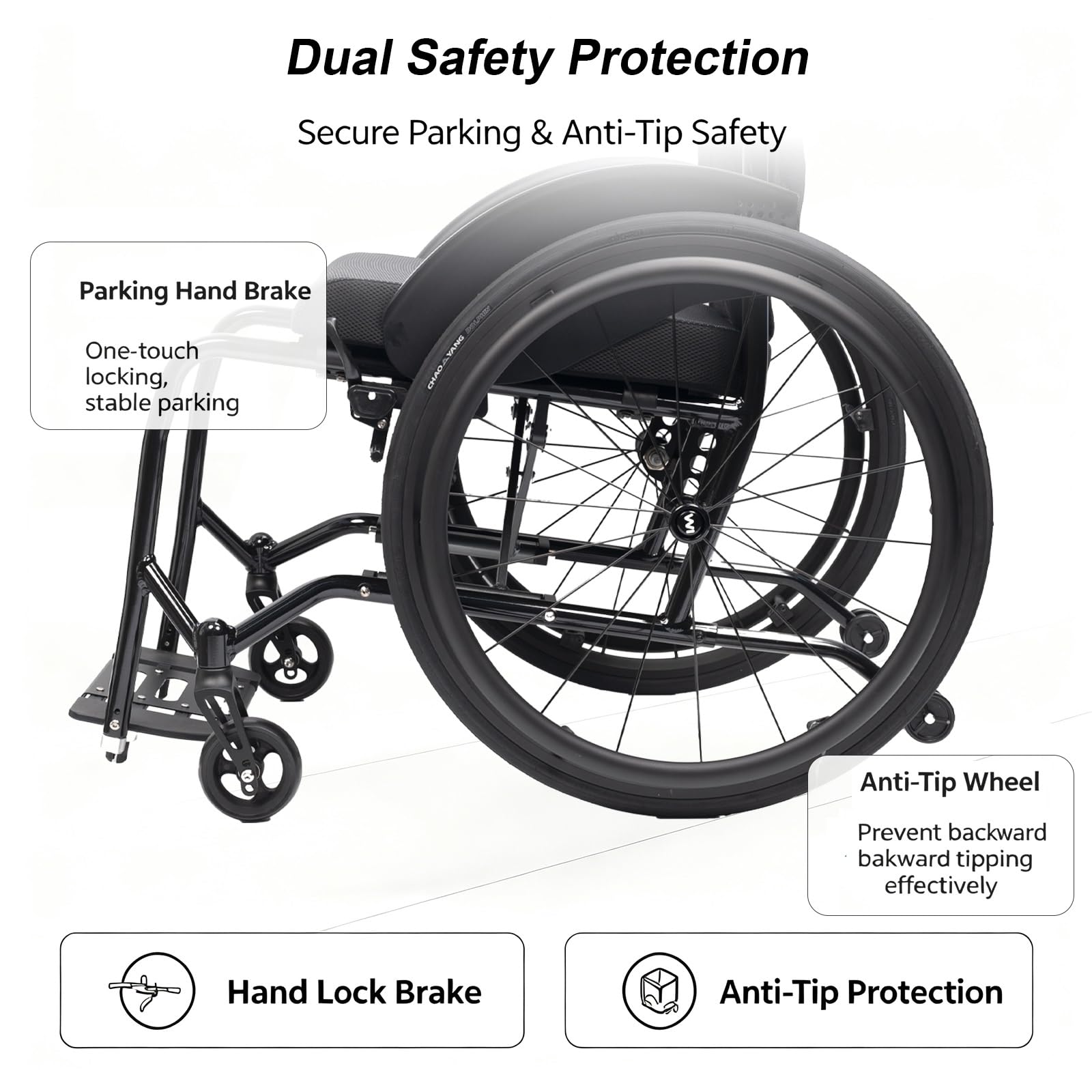 Silla de Ruedas plegable Ligera de aluminio, Autopropulsable | Adultos, Ultraligera, Frenos de acompañante, Plegado Compacto, Reposapiés extraíbles(A,42cm/16.5in Seat)