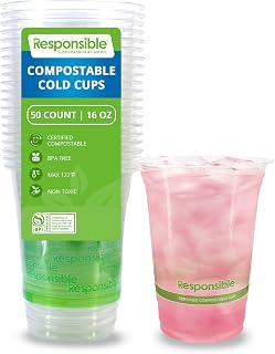 Responsible Products Clear Cold Cup, Certified Compostable and Made from 100% American Biobased Materials, No-PFAS Added & BPA-Free (16 oz Cups (50 Count))