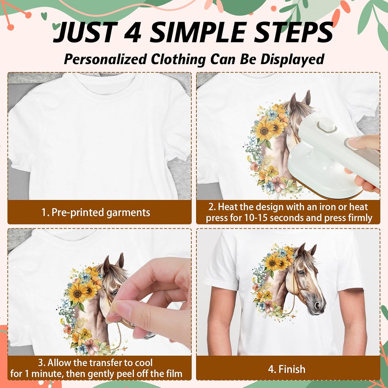 Dtf Transfers Ready to Press - 9Pcs Horse Iron on Transfers for T-shirts Western Heat Transfer Vinyl Stickers Watercolor Iron on Patches Decals for Clothes Pillow Bag DIY Crafts Fabric Decor - Image 6