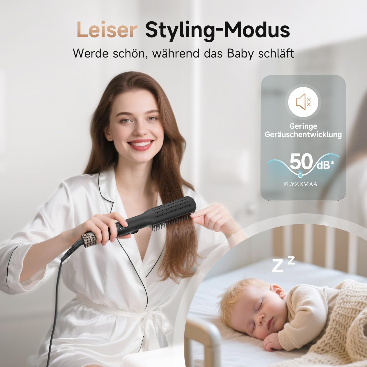 2-in-1-Glättbürste, FLYZEMAA 30s Schneller Keramikerwärmung Schichtete, Verbrühungsschutz Glättungsbürste für Alle Haartypen der Haarglätter bürste, 7 Temperatureinstellungen, LCD-Display, Schwarz