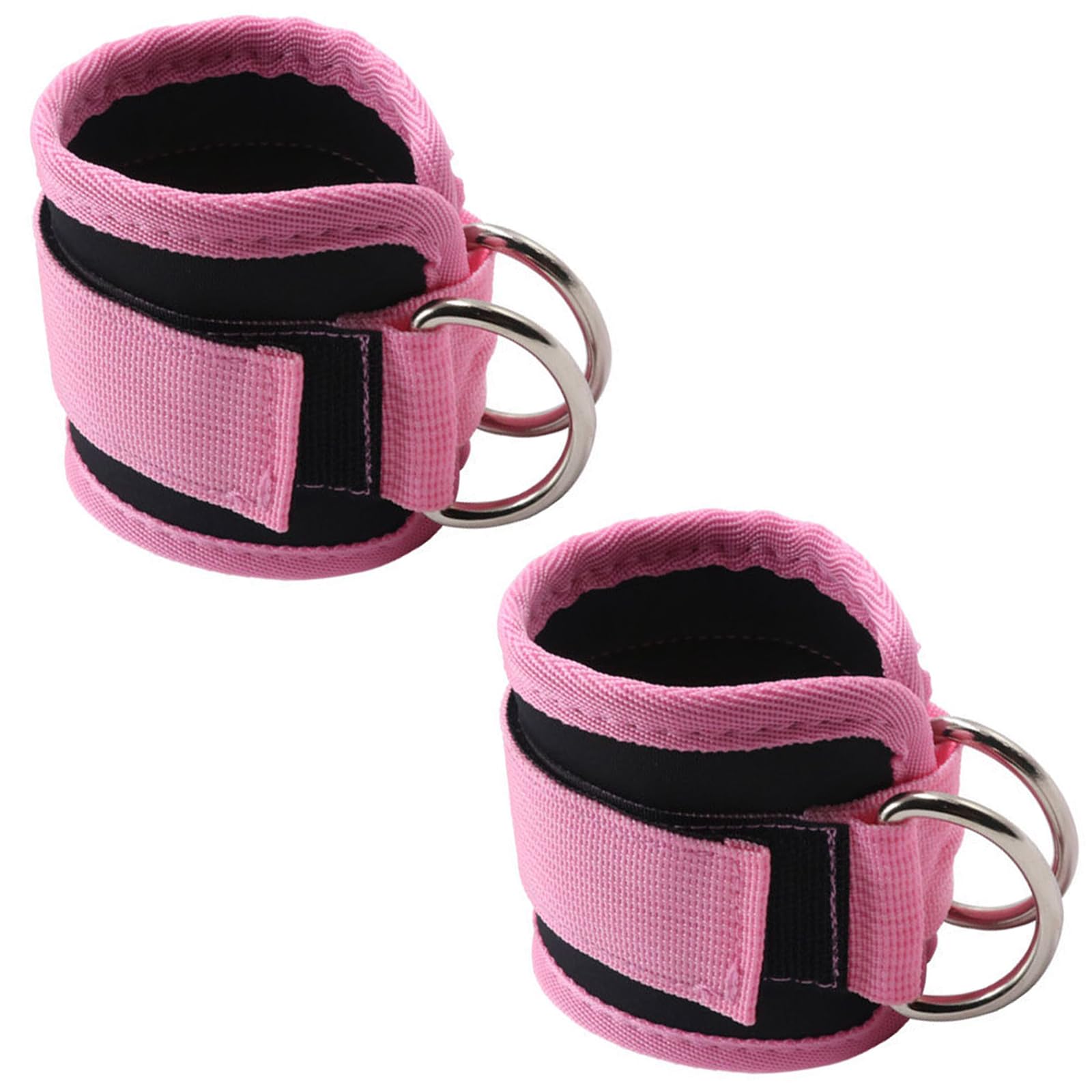 Ankle Straps for Cable Machine, 1 Pair Gym Cuffs with Double Stainless Steel D-Ring, Resistance Bands Attachment with Adjustable Neoprene Hook & Loop, Gym Ankle Cuff for Training Muscle (Pink)