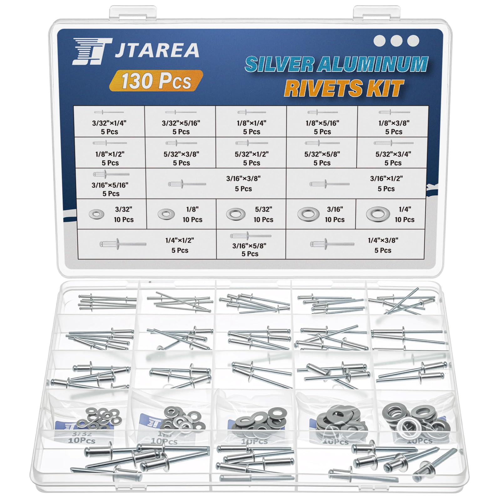 Pop Rivets Kit - 16 Sizes, Stainless Washers -1 Pop Rivets Kit - 16 Sizes, Stainless Washers -1