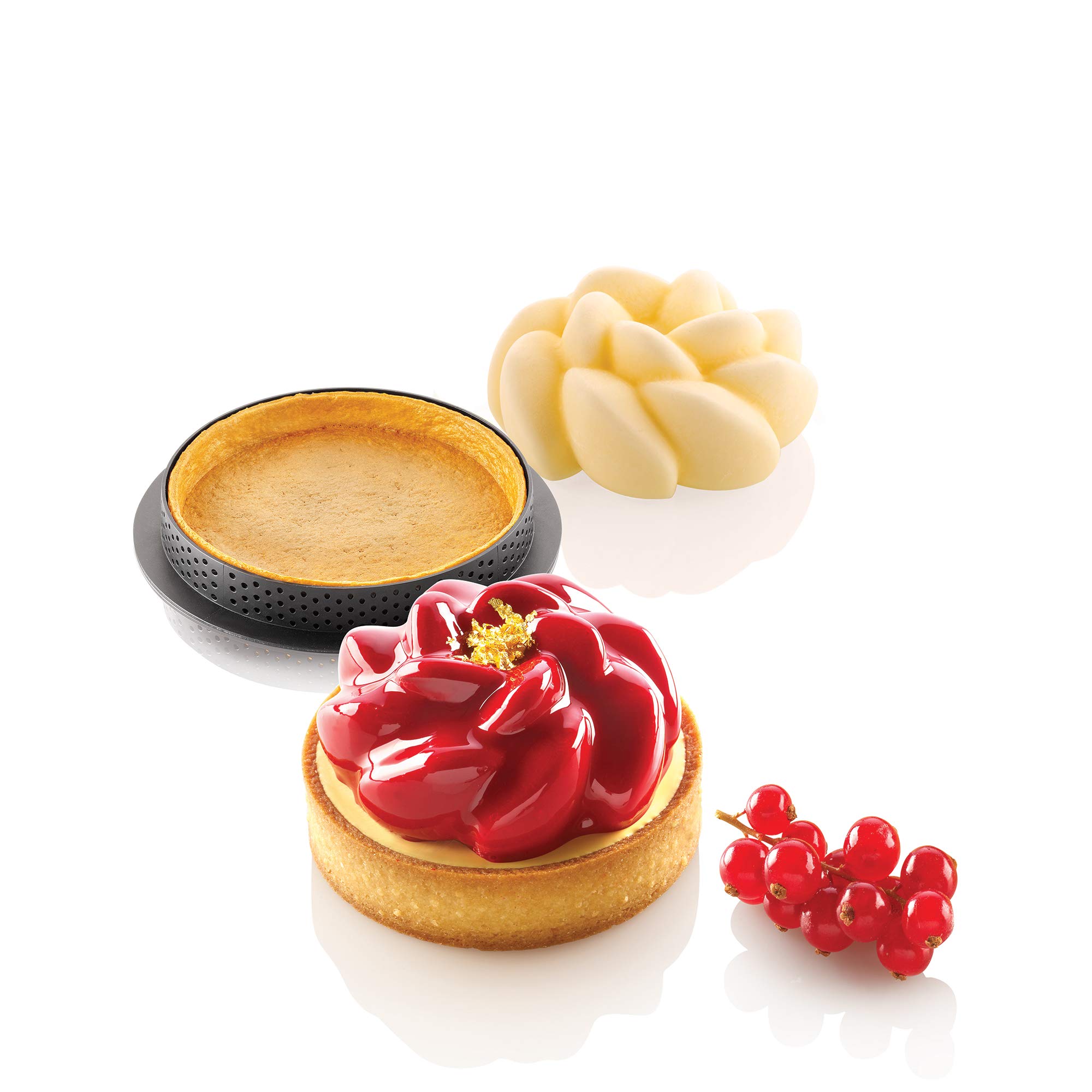 Silikomart Moule en silicone pour gâteaux – Kit Tarte Ring Fleur Ø 80 – Accessoires professionnels pour cuisine et pâtisserie – emporte-pièces pour gâteaux four
