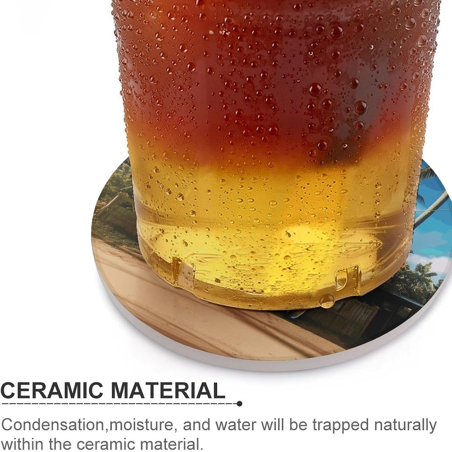 6PCS Surf's Up Surfboard Coasters Non-Slip Round Drink Coasters with Ceramic Stone and Cork Base, Heat Resistant Absorbent 33.00Stone Coaster Set for Kinds of Mugs and Cups, 4 Inch