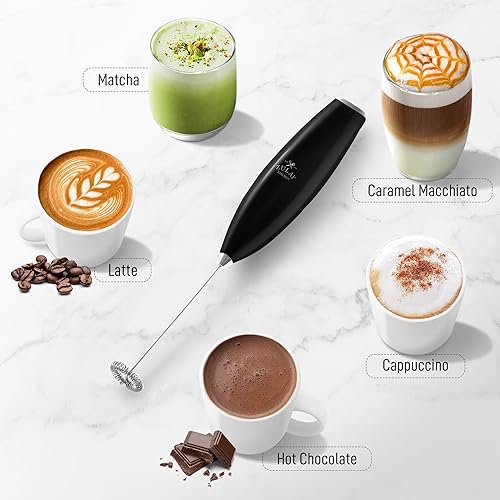 Vista 393 de Zulay Kitchen - Espumador de leche de mano con pilas AA Duracell: batidora de bebidas resistente para café, latte, capuchino y más, color aurora