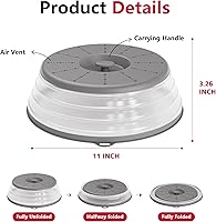 Vista 6 de WVM Microwave Splatter Cover Vented for Food with Hook Hole, Splatter Guard & Colander Kitchen Gadget for Food, Meal Prep, Grey