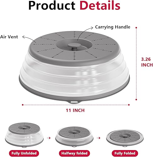 Miniatura 6 de WVM Microwave Splatter Cover Vented for Food with Hook Hole, Splatter Guard & Colander Kitchen Gadget for Food, Meal Prep, Grey