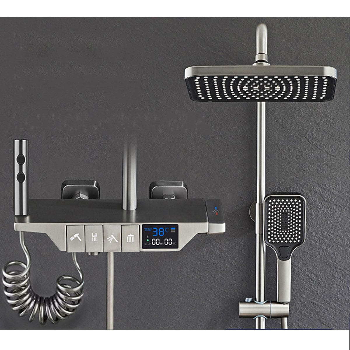 OZBMA Ornaments Thermostatic Shower Faucet Set, Modern Piano Keys System, Square Digital Display, Head Combo S