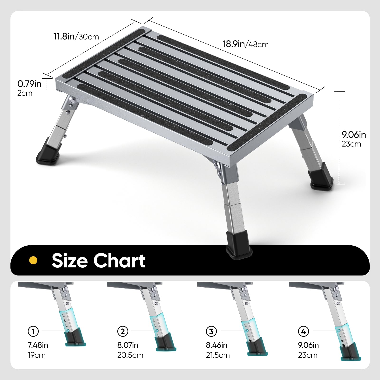 Aluminium Tritthocker Klappbar mit 350 kg Traglast & 4-stufige Höhenverstellung18-24 cm