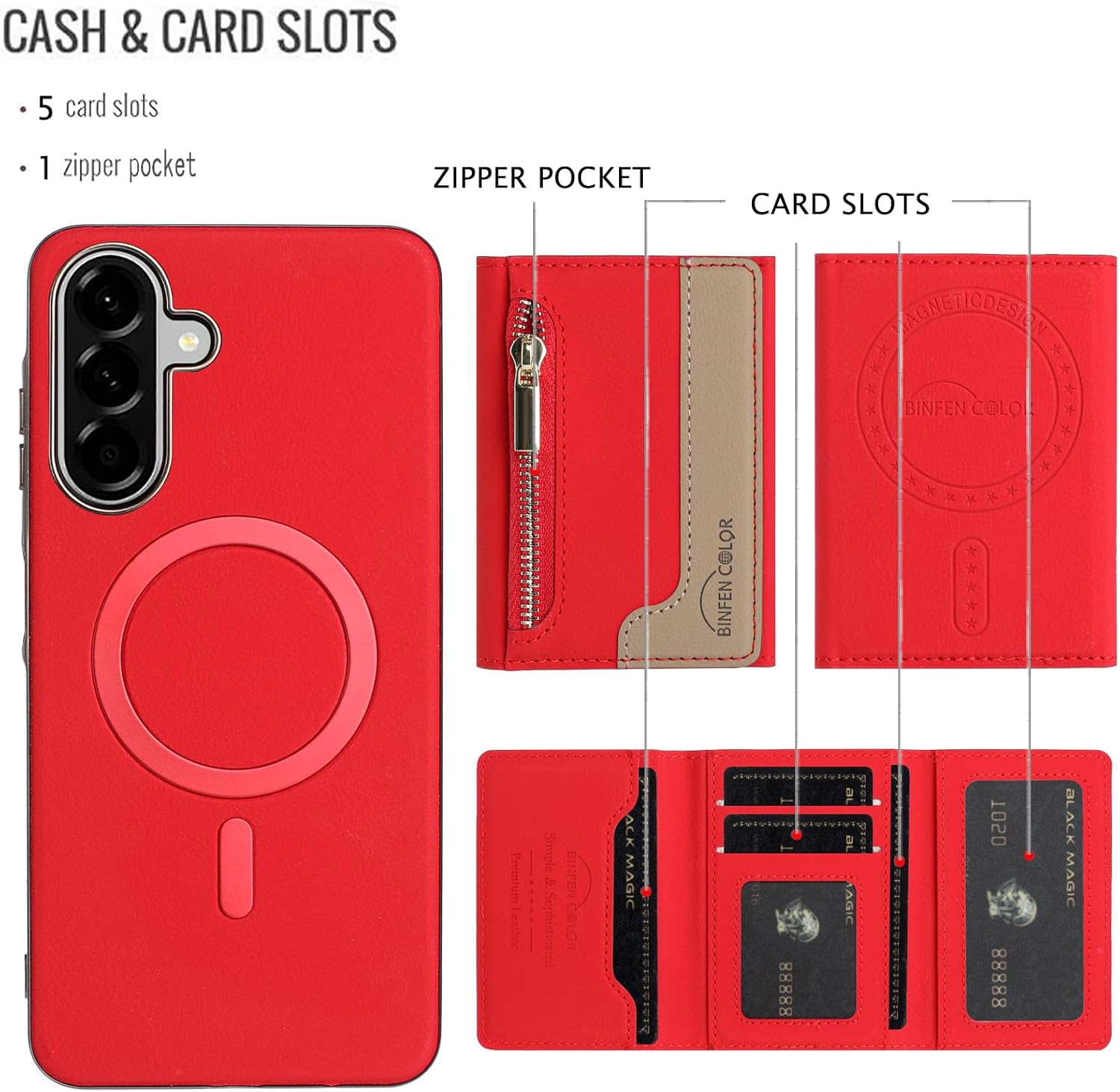 Asuwish Phone Case for Samsung Galaxy A36 5G Wallet Cell Cover Compatible with Magsafe RFID Tempered Glass Screen Protector Credit Card Holder Slot Stand A 36 36A LTE Women Men Red
