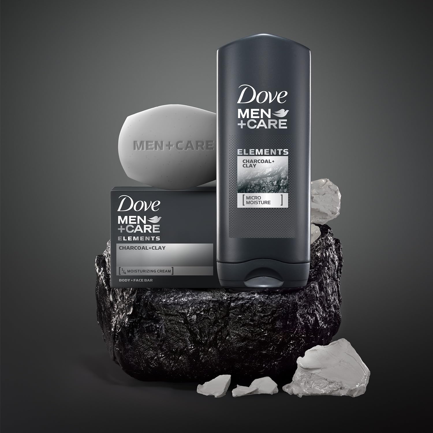 Dove Men+Care Body + Face Bar 2-Pack (12 Bars) – Exfoliating 3-in-1 Charcoal Soap with Clay for Skin Care, Hands & Shaving, 3.75 Oz Ea